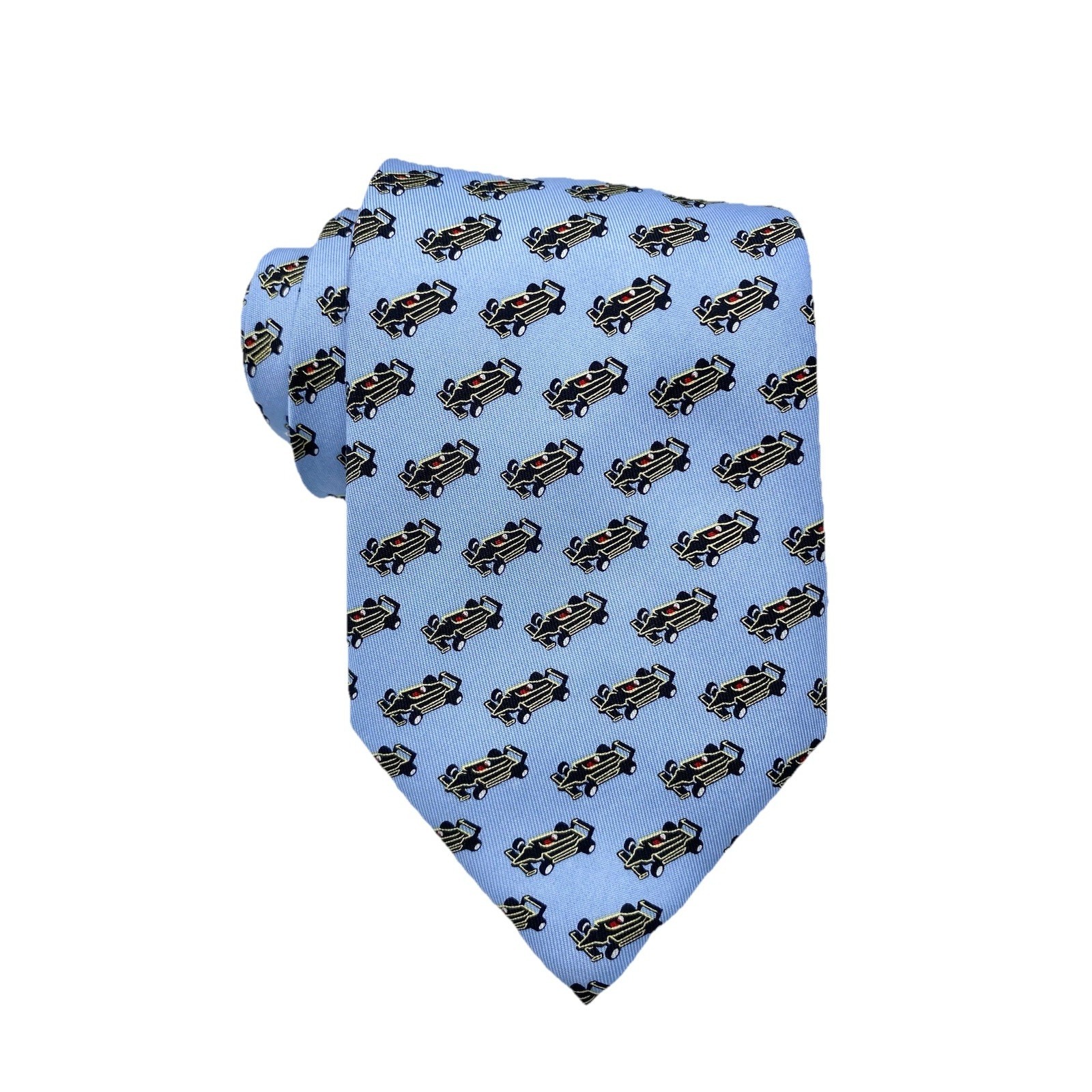 Vineyard Vines Race Car Automobile Print Blue Tie 100 Silk Preppy Mens Usa